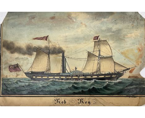 Broder Heinrich Hansen (German c.1811-1851): 'Rob Roy' Ship's Portrait, watercolour signed titled and dated 1844 Hamburg 24cm