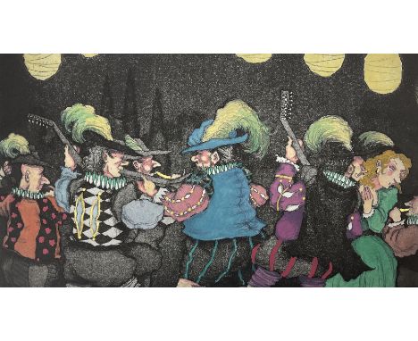 Mychael Barratt (Canadian 1961-): 'If Music be the Food of Love Play On', limited edition etching with hand-colouring signed 