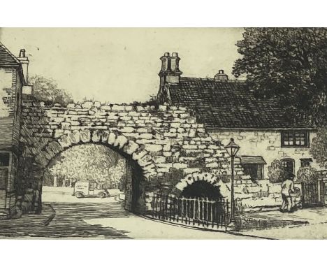 Edgar Lawrence Pattison (British 1872-1950): 'Newport Arch Lincoln', etching signed and titled; Frank Moore (British 20th cen