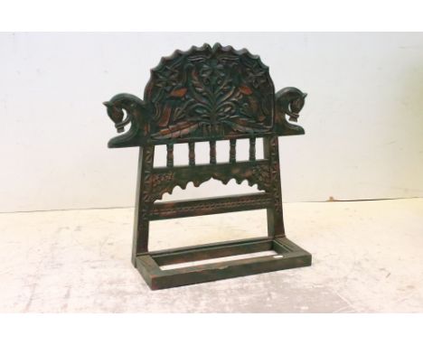 Eastern / Asian Green Painted Carved Folding Shelf, 58cms wide x 59cms high 