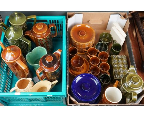 Portmeirion Brown ' Totem ' including Cheese Dish and Cover, Six Coffee Cups and Saucers, Large Mug, Sugar Bowl and Coffee Po