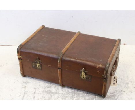 Wooden Bound and Canvas Covered Steamer Trunk, 77cms long 