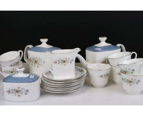 Royal Doulton ' Pastorale ' Tea Set comprising Two Teapots, Milk, Sugar, 6 Cups and 7 Saucers 