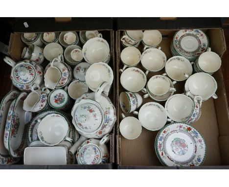 A large collection of Spode Chinese Rose pattern tea service to include cups, saucers, bowls, dishes, teapot, sugar bowl and 