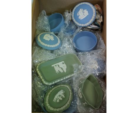 A collection of Wedgwood jasper ware to include trinket boxes and pin dishes. 