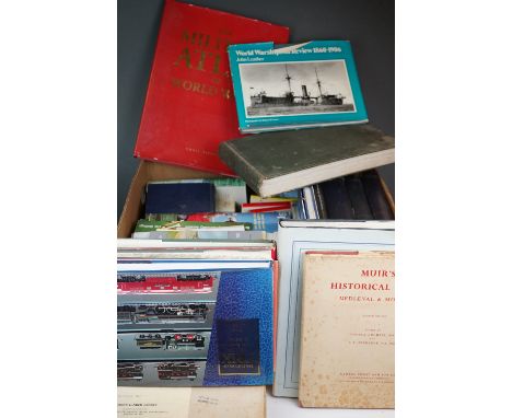 A large collection of books to include the history of TRIX HO gauge model railway and Jane's fighting ships together with a q