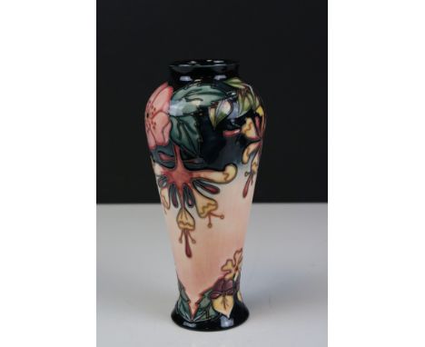 Moorcroft Vase in the Oberon pattern, impressed pink marks to base and signed WM, 21cms high 