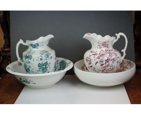 A large ceramic wash basin and matching jug, marked Avon, Winkle &amp; Co England to base, together with another jug. 
