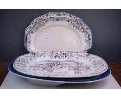 A collection of three ceramic platters to include Royal Doulton together with a large meat / Turkey dish. 