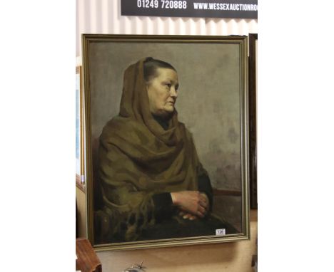 Late 19th / Early 20th century Oil on Canvas Half-portrait of a Seated Woman wearing a green shawl, unsigned, 75cms x 59cms, 