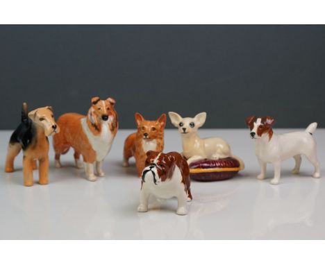 Six Beswick dogs: Bulldog Bosun small, model no. 1731; Corgi small, model no. 1736; Collie small, Model no. 1814; Jack Russel