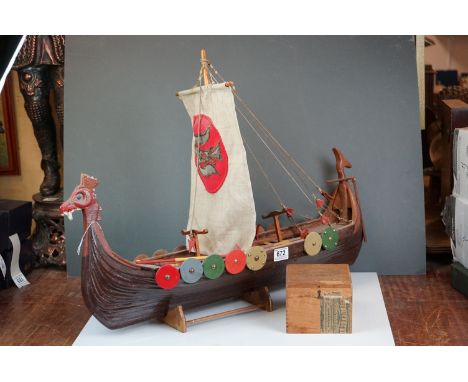 Scratch Built Wooden Painted Model of a Viking Boat, 73cms long 