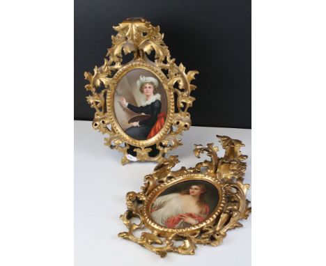 Pair of Late 19th / Early 20th century Oval Ceramic Painted Plaques, one depicting a classical woman and the other a Seated W