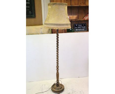 Early 20th century Oak Standard Lamp with barley-twist support, with shade 