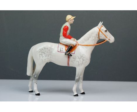 Beswick Horse and Jockey: style 2 standing horse and jockey, Model No. 1862, light dapple grey H20cm 