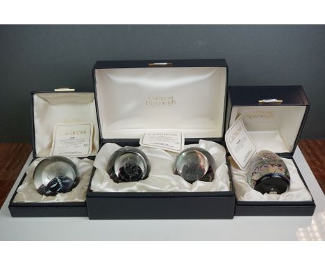 Cased Limited Edition Caithness Double Paperweight titled Duet Set, together with Cased Limited Edition Libra Paperweight and