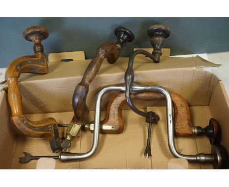 A collection of five vintage carpenters braces. 