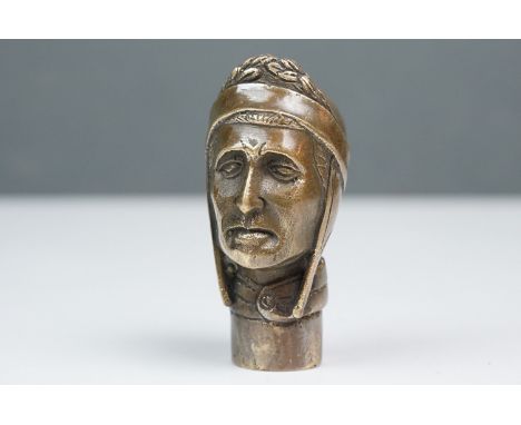 Metal walking stick handle in the form of a man in a headdress 