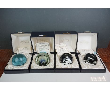 Four Cased Caithness Glass Paperweights including King Henry VIII Sulphide, Royal Birthday, Veiltail and Queen Elizabeth I Su