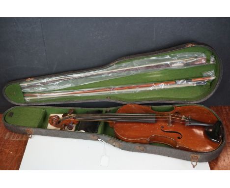 Violin with Two Bows in a Vintage Snakeskin effect case 
