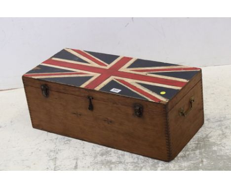 Vintage pine box with Union Jack lid &amp; Beatles scrapbook interior 