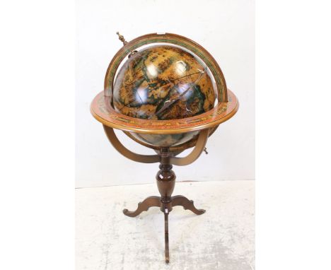 Large Reproduction 17th century style Terrestrial Globe, revolving and rotating on a stand, approx. 115cms high x 75cms wide 