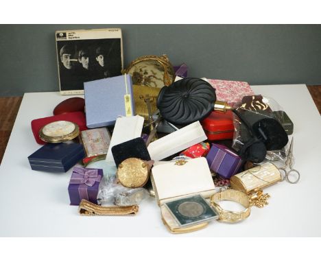 A collection of mainly vintage costume jewellery to include silver examples together with powder compacts and a Beatles cine 