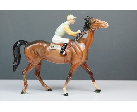 Beswick Racehorse and Jockey (walking Racehorse) Model No. 1037, brown, both front legs repaired 