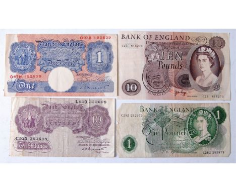 Great Britain, four various banknotes, comprising; J. Page ten pound, J.S. Fforde one pound, K. Peppiatt one pound, and K. Pe