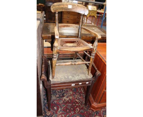 A Edwardian mahogany piano stool and childs chair