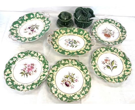 Selection of vintage pottery includes mid to late century plates and "cabbage" chine, some pieces have damage 