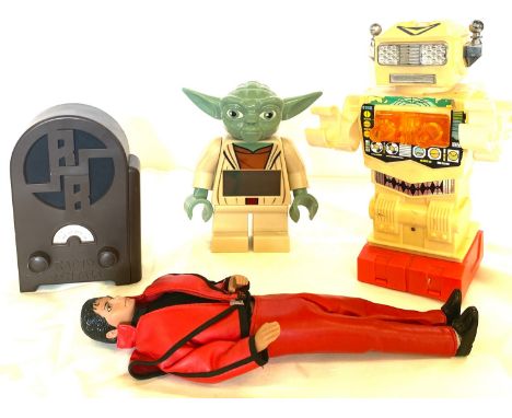 Selection of vintage and later toys includes lego alarm clock etc 