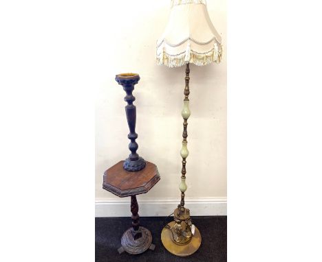 Standard lamp, occasional table and a smokers stand 