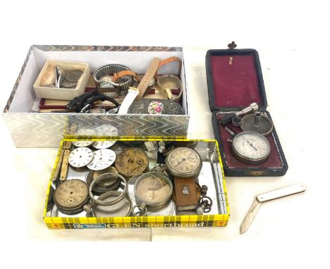 Assorted items including vintage wrist watches, pocket watches, silver knife etc. 