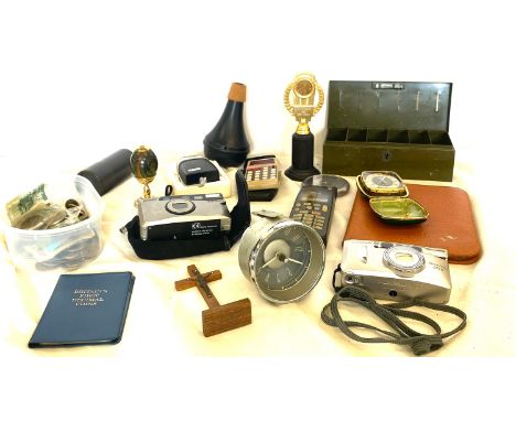 Box of miscellaneous includes car dash clock, portable shaver alarm clock etc 