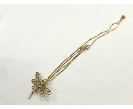 vintage 9ct gold topaz set dragonfly pendant on chain 