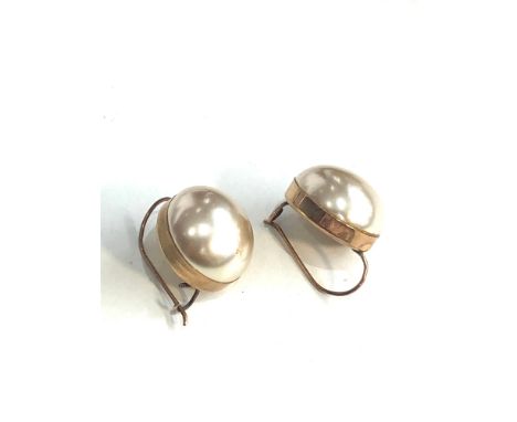 9ct gold large pearl set hook earrings weight 6.3g 