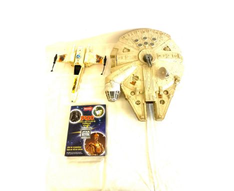 Vintage Kenner Star Wars X-Wing fighter missing underneath guns, Millenium Falcon - Vintage Star Wars spaceship, Tazo Walkers