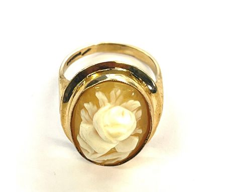 vintage 9ct gold carved shell high relief rose ring 5.8g 