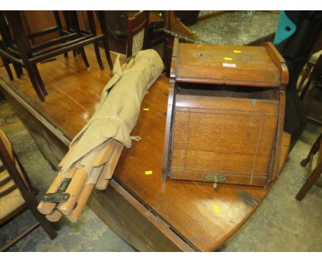 AN ANTIQUE MAHOGANY PURDONIUM A/F WITH A VINTAGE CAMP BED (2)