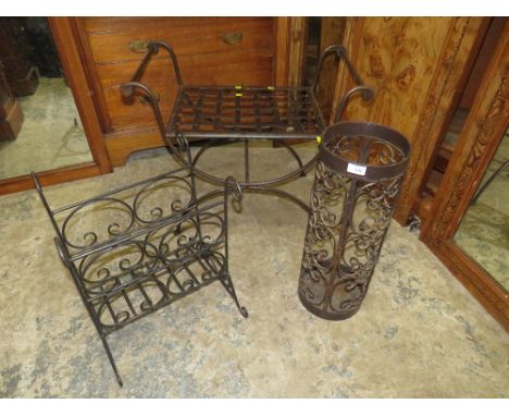 A DECORATIVE METAL STICK STAND H- CM WITH A PAPER RACK AND A STOOL (3)