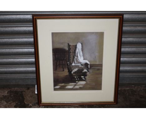 A FRAMED AND GLAZED PASTEL ENTITLED 'GRANDMA'S CHAIR' SIGNED R P HEATH