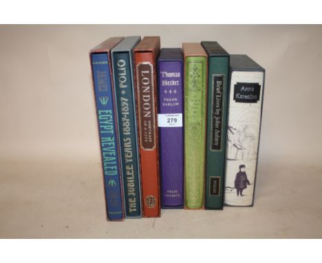 SEVEN FOLIO SOCIETY BOOKS TO INCLUDE 'EGYPT REVEALED', 'LONDON PORTRAIT OF A CITY', 'ANNA KARENINA' ETC.