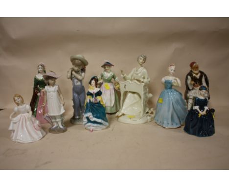 A COLLECTION OF ASSORTED CERAMIC LADY FIGURES TO INCLUDE COALPORT AND OTHER EXAMPLES A/F