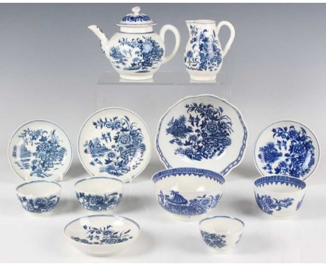 A Worcester toy or small size Fence pattern teabowl and saucer, circa 1770, hatched crescent mark in underglaze blue to base 