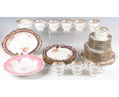 An Art Deco Aynsley Orange Tree pattern part service, comprising nine teacups and twelve saucers, twelve tea plates, two squa