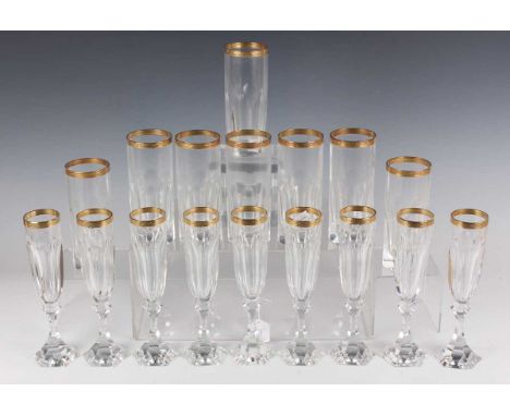 A set of Moser style drinking glasses, 20th century, with faceted bodies and gilt rims, comprising eight highball tumblers, h