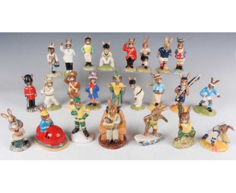 Nine limited edition Royal Doulton Bunnykins figures, comprising Umpire, Jockey, Out For A Duck, Rugby Player, Ice Hockey, Sy