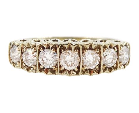 18ct gold graduating seven stone, round brilliant cut diamond half eternity ring, hallmarked, total diamond weight 0.75 carat