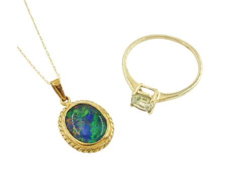 Gold single stone csarite ring and a gold opal triplet pendant necklace, both 9ct Condition Report:Approx 4.15gm, ring size S